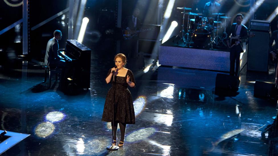 Adele singing at the Royal variety performance in 2010