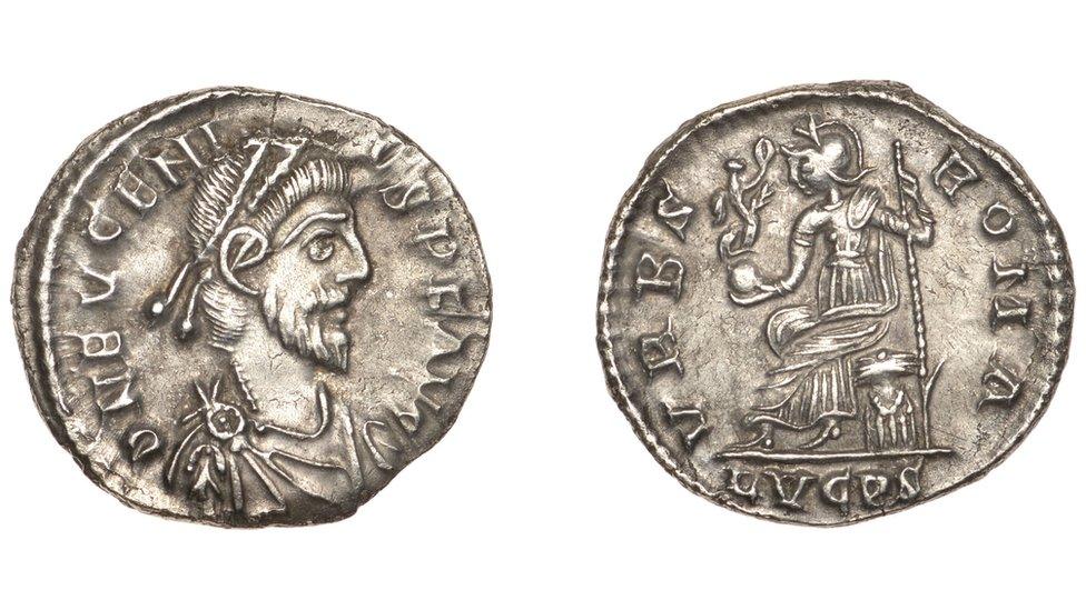 A Siliqua Lugdunum coin dating back to 1600 years.