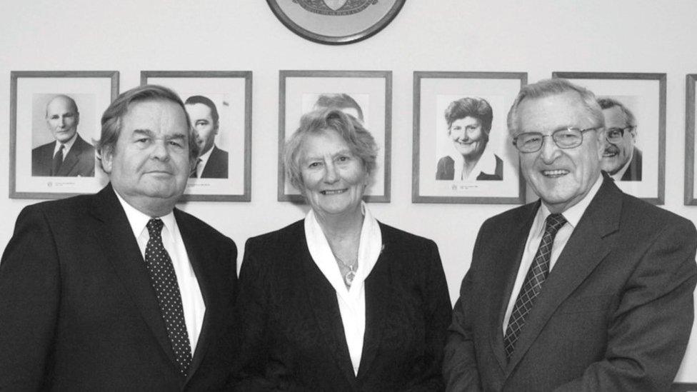 Dr James Kincade (r) with Fabian Monds, who was the last National Governor for Northern Ireland, and Lady Lucy Faulkner, who was the first women do take on the role