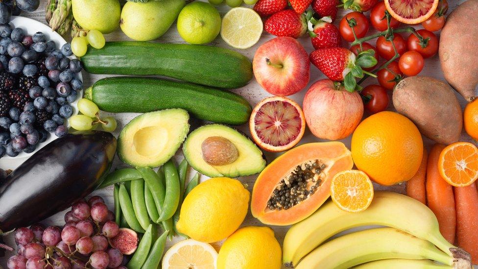 Multicoloured fruit and vegetable selection