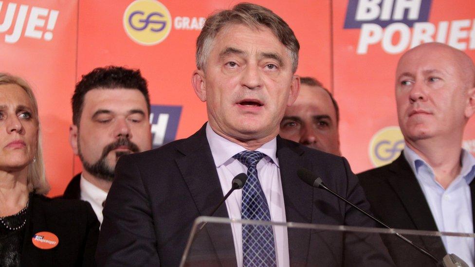 Zeljko Komsic declares himself the winner of the Croat seat of the tripartite Bosnian presidency in Sarajevo, October 7, 2018