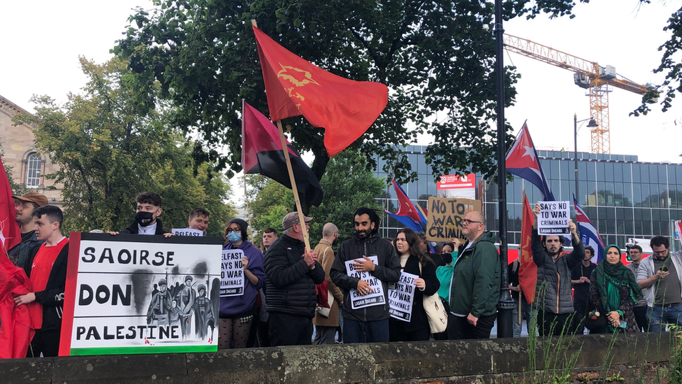 Protesters gathered at Queen's