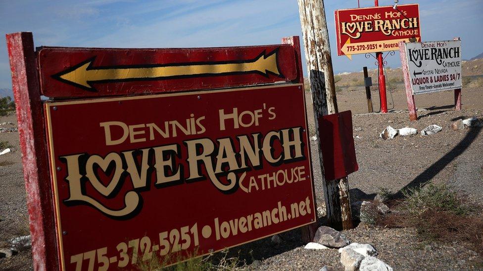 Sign for Dennis Hof's Love Ranch