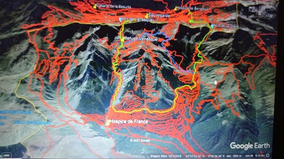 Map with red routes Dan has walked