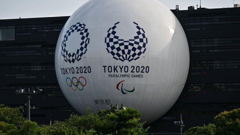 Tokyo 2020 logos on a giant ball