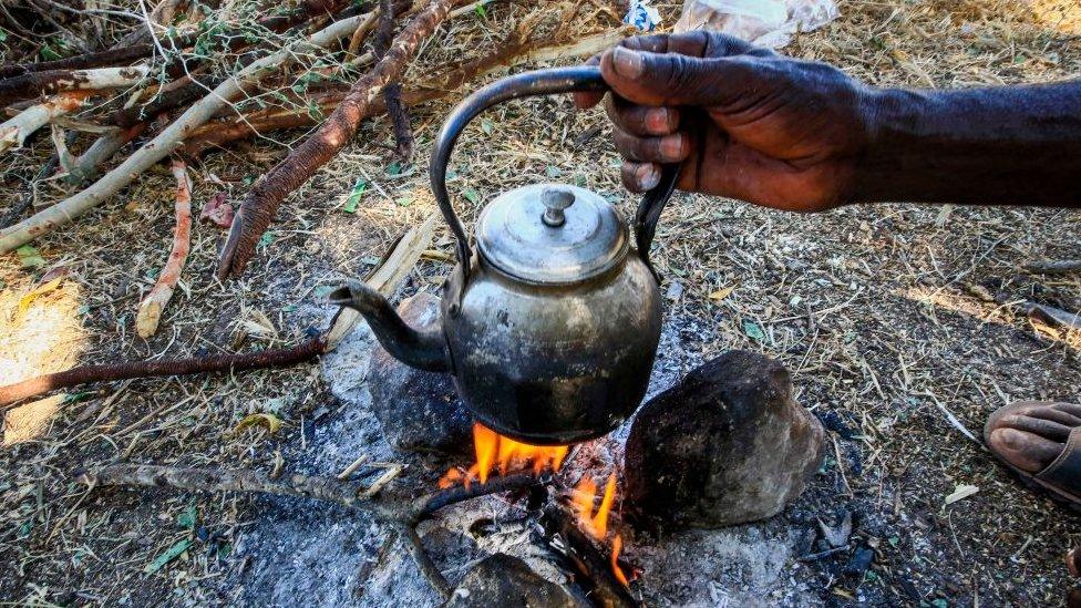 Cooking in a refugee camp