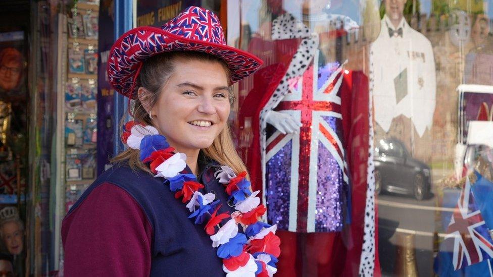 Woman draped in jubilee regalia