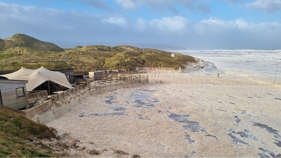 seafoam on Portstewart strand following storm franklin