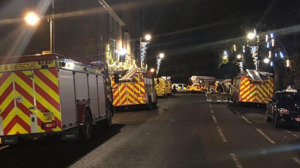 Fire service vehicles at York's Duncombe Place