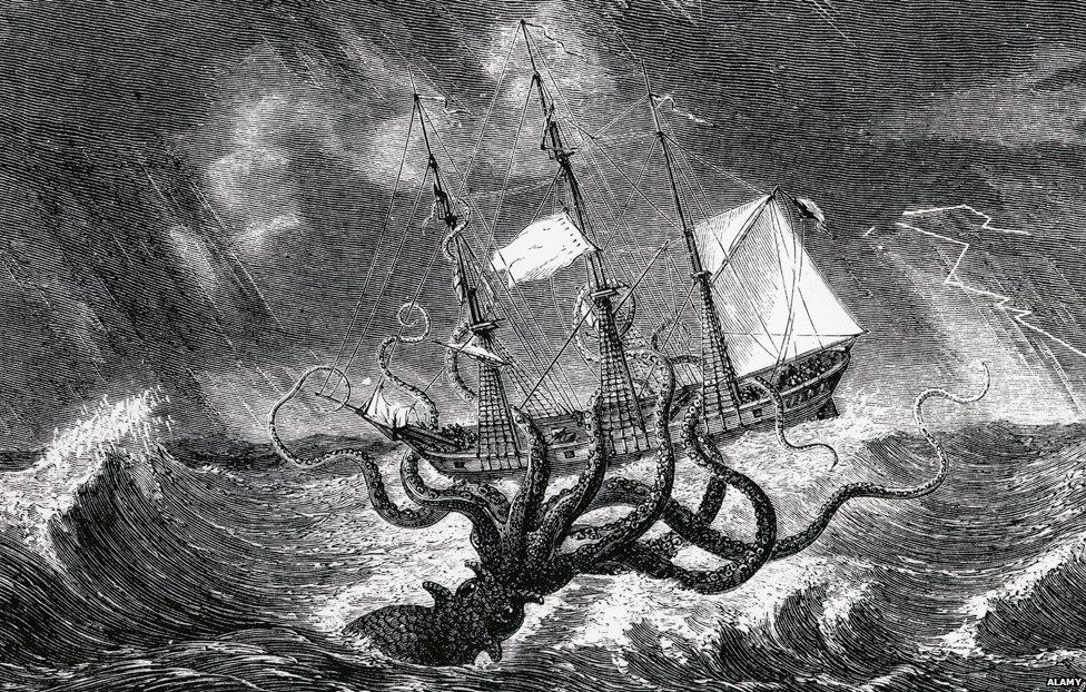 The Kraken depicted as a giant squid