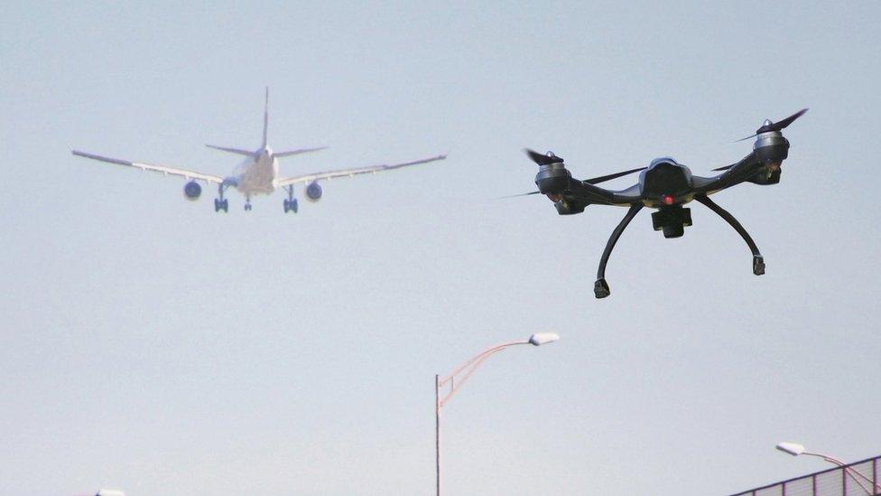 Drone being flown near a plane