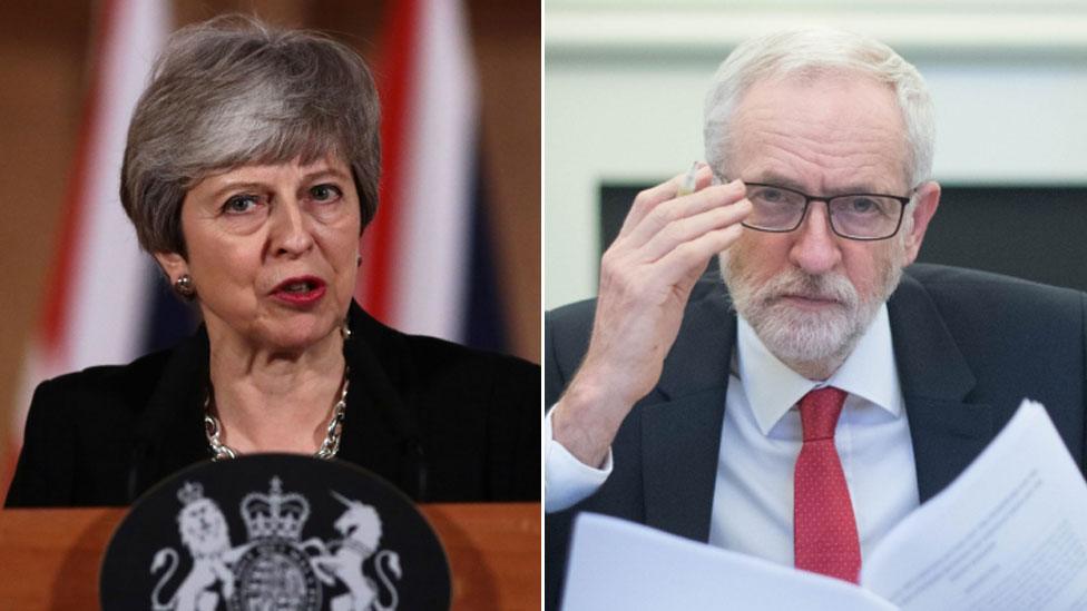 Composie of Theresa May and Jeremy Corbyn