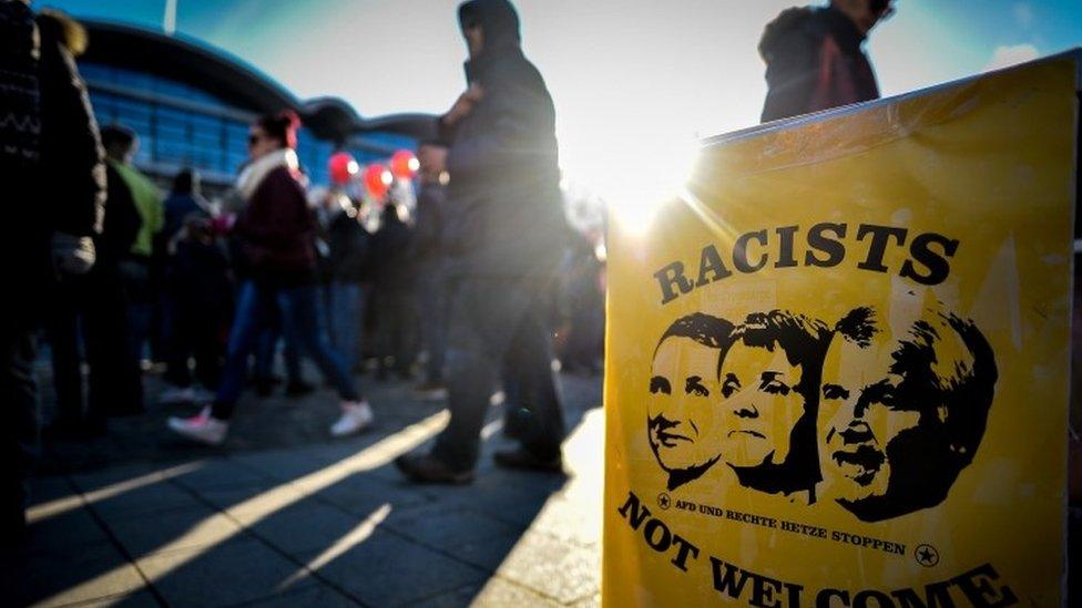 Activists protest against the conference of European right-wing parties gather in Koblenz city centre (21 January 2017)