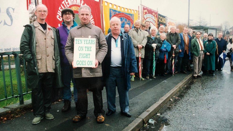 Quentin Tallon, Mike Grindley and others protesting