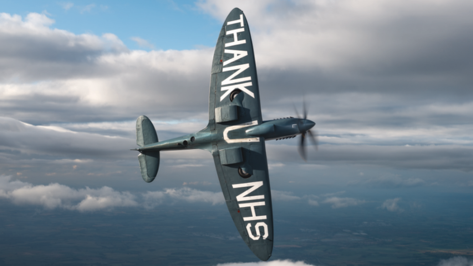 Spitfire with Thank you NHS message under wings