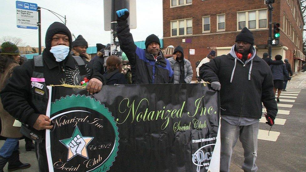 These demonstrators in a Chicago street are protesting police shootings