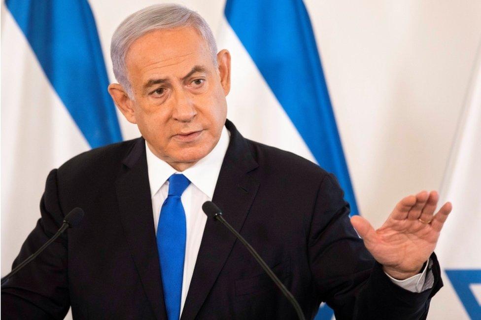 Israeli Prime Minister Benjamin Netanyahu pictured during a briefing to ambassadors to Israel in Tel Aviv on May 19, 2021.