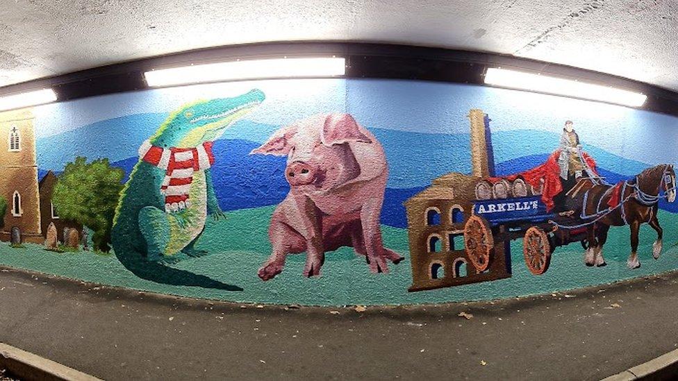 An underpass mural