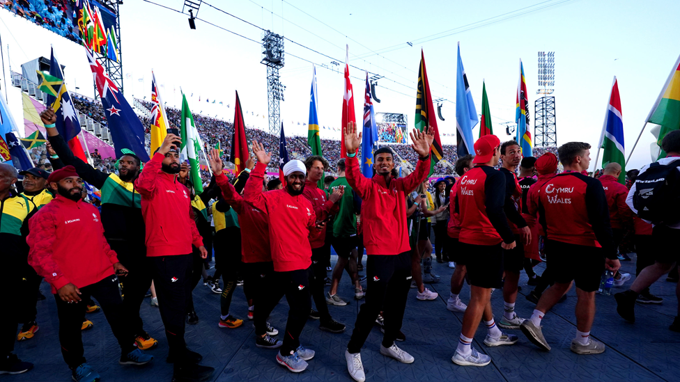 Team Wales at the Commonwealth closing ceremony