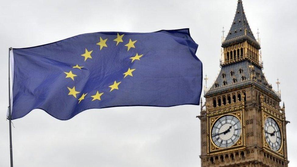 An EU flag and the Houses of Parliament