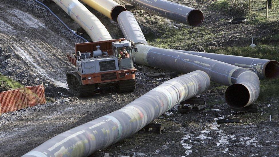 Construction continues on the 150 mile LNG gas pipeline at Trebanos on January 22, 2007 in Trebanos, Wales. Protestors have set up a new camp in Sheepdip Wood, near Brecon in their latest campaign against the LNG gas pipeline which will run 150 miles from west Wales to Gloucestershire.