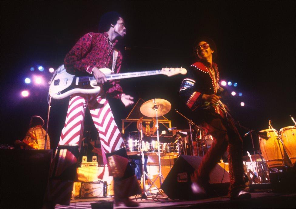 Earth Wind & Fire on stage in Wembley Arena, 1978