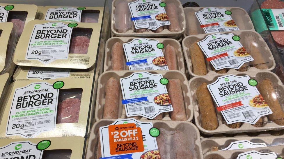 Beyond Burgers and Beyond Sausage on sale at a supermarket in Canada