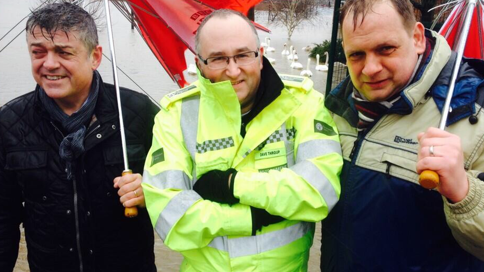 Dave Throup with BBC journalists Phil Mackie and Ben Sidwell