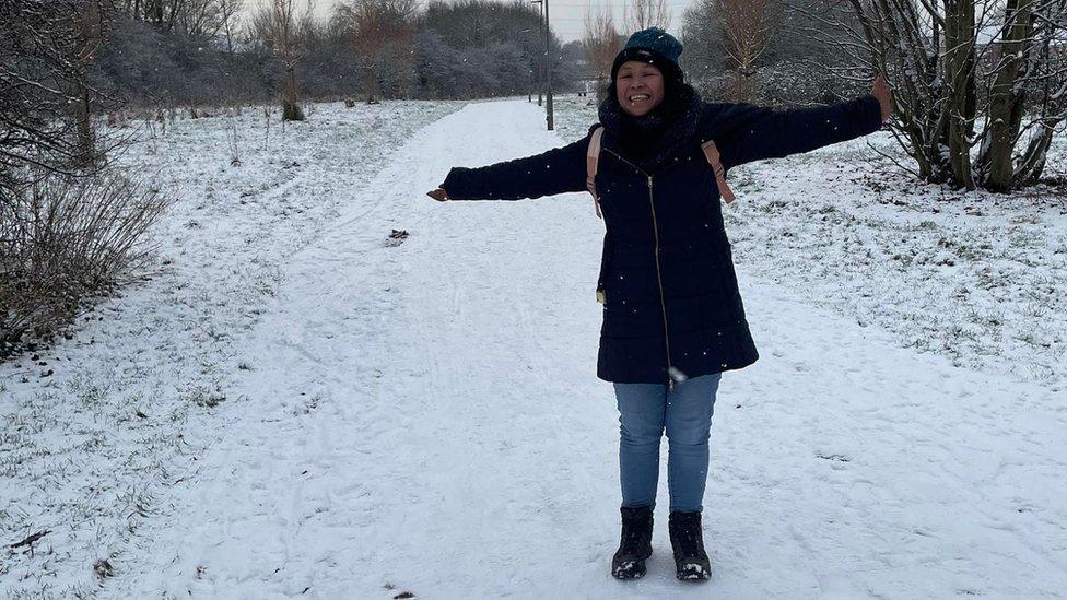 Frances Helena in the snow in Bury