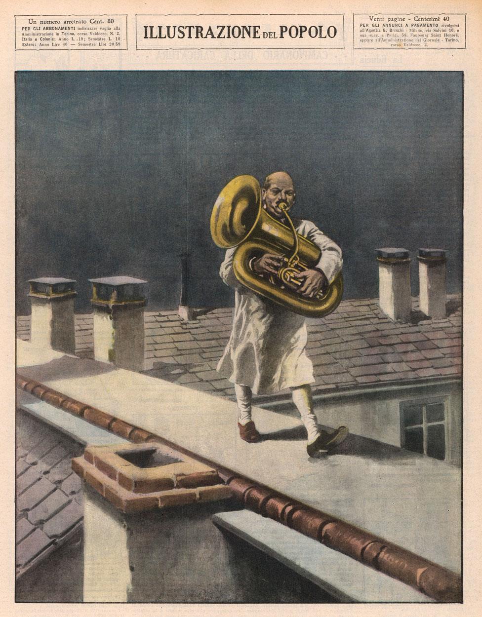 A German sleepwalker playing the trombone, from an Italian newspaper