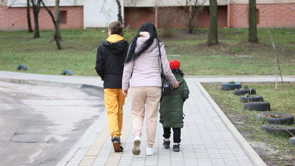 Nadia and her two sons in Lviv