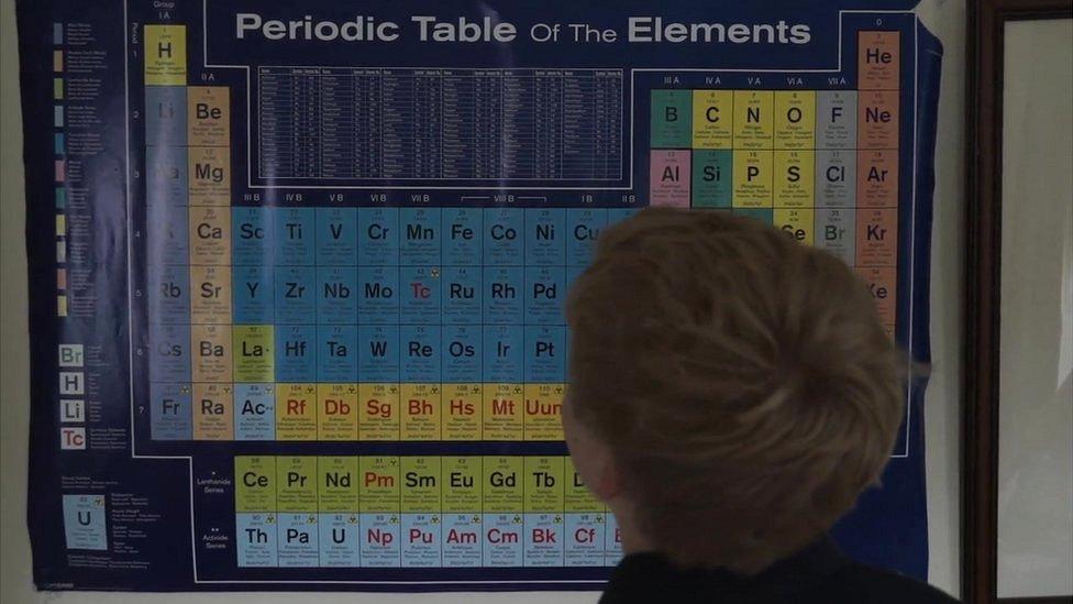 Tristan looking at periodic table