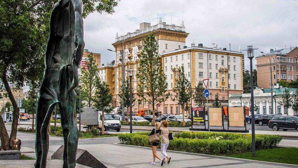 A general view taken on July 31, 2017 shows the US embassy building in Moscow.