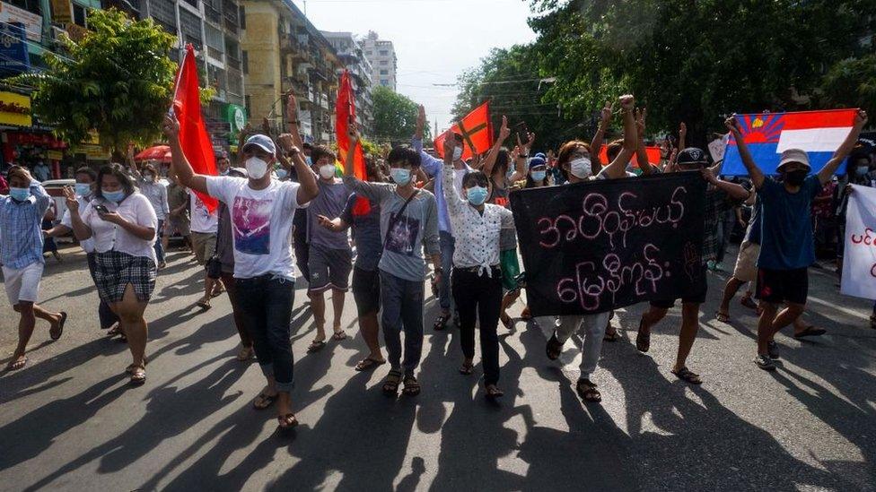 Protesters in Yangon