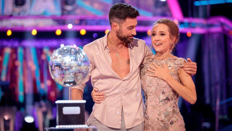 Rose and Giovanni with the Strictly trophy