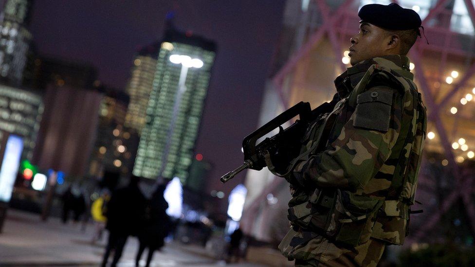 A French soldier on patrols in Paris, 24 November 2015