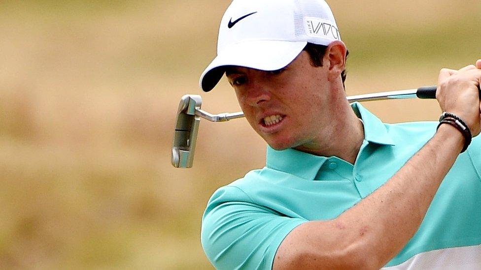 Rory McIlroy reacts to a missed putt at Chambers Bay on the fifth