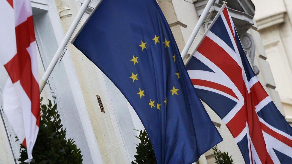 The St George's Cross, European Union and Union flags