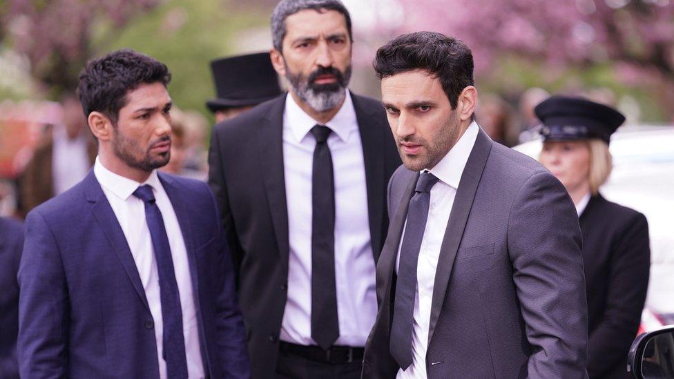 Left-right: Darius Kazemi (Ash Rizi), Umar Kazemi (Selva Rasalingham) and Kush Kazemi (Davood Ghadami)