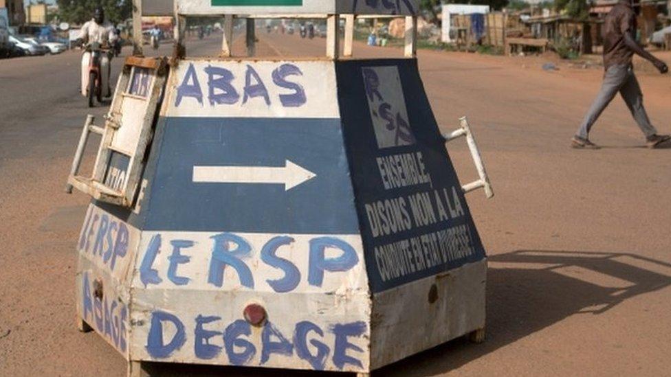 Graffiti reading "Down with RSP (Regiment of Presidential Security), get out" is seen in Ouagadougou, Burkina Faso, September 17, 2015