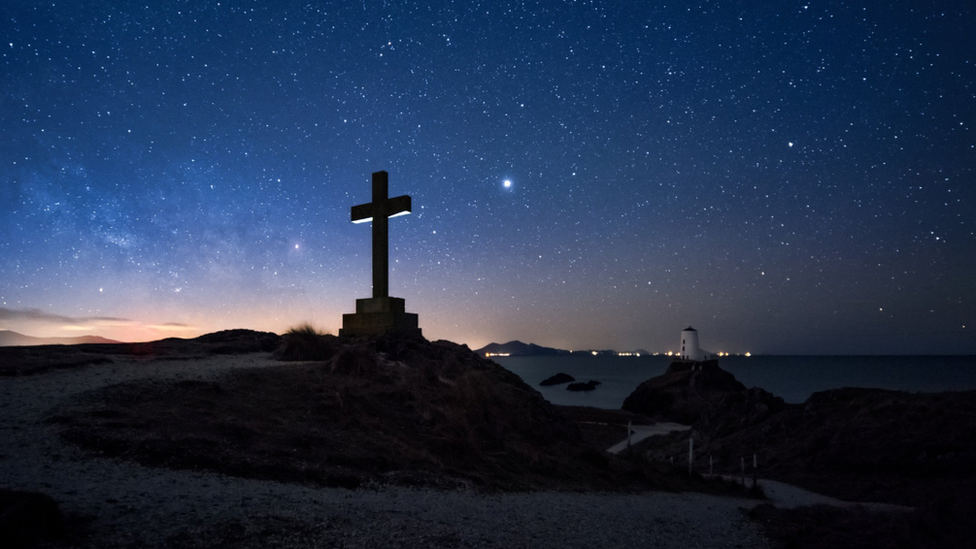 Llanddwyn church at night