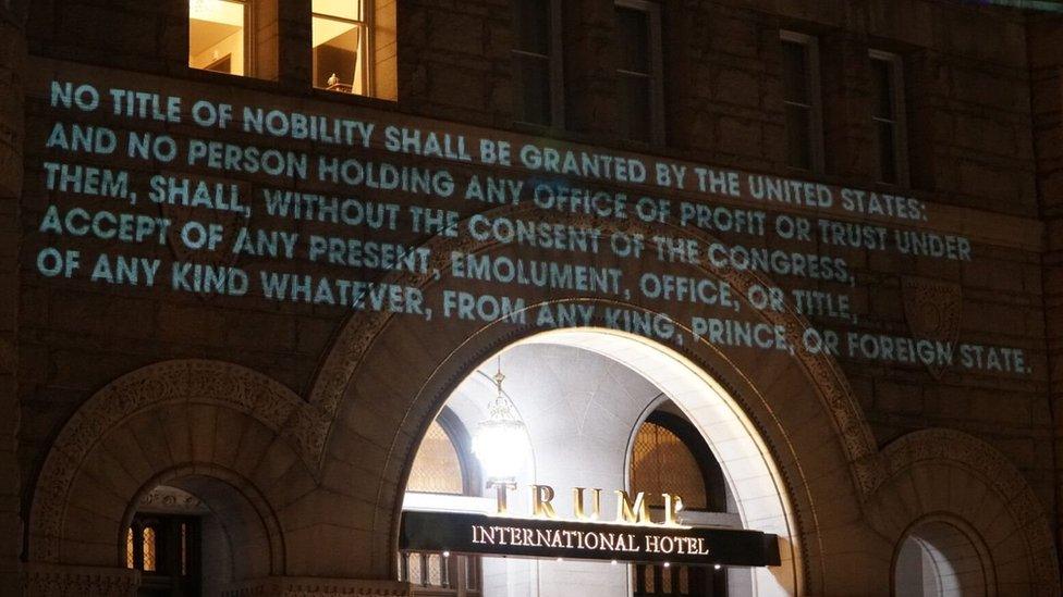 Projection by @bellvisuals on the Trump International Hotel in Washington DC on 15 May