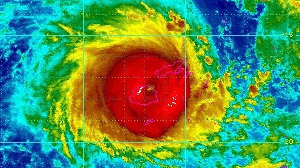 A satellite weather image showing the passage of Cyclone Winston