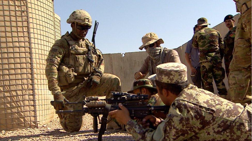 American troops training the Afghan Army 215th Corp in Helmand, Afghanistan, July 2016