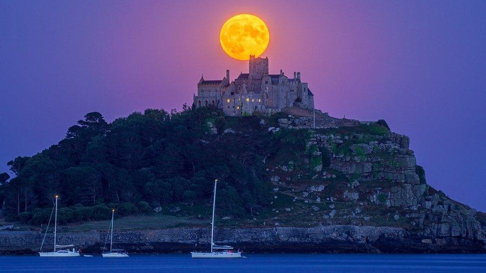 The moon over St Michael's Mount