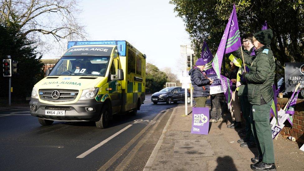 Ambulance workers on picket line