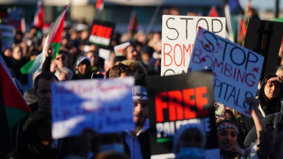 People on pro-Palestine march in London