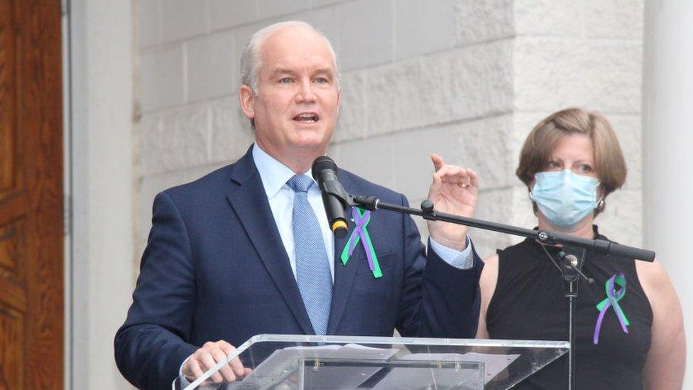 eader of the Conservative Party of Canada, Erin O'Toole speaks during a vigil