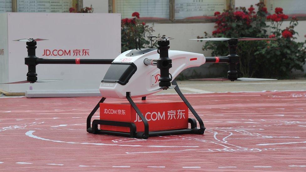 A JD.com drone lands in Jiangsu Province, China in June 2016