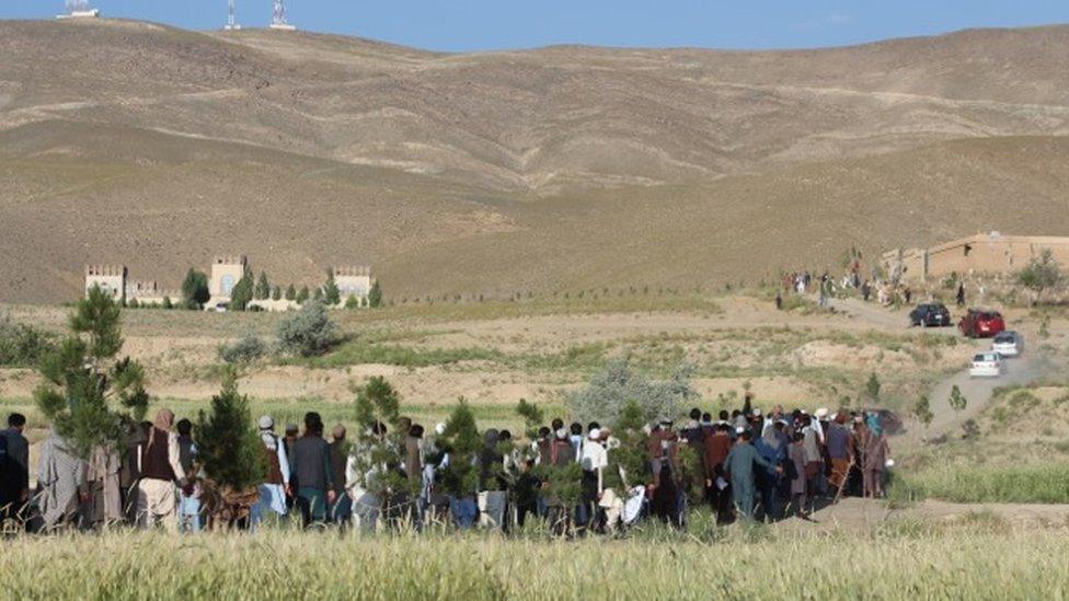 Marchers in Wardak district, Afghanistan on 14 June 2018